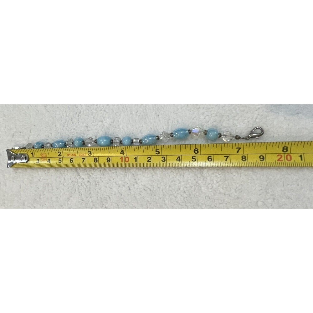 Vintage Glass Bead Bracelet 7.5” Long Blue Silver Tone Coastal Beachy - Picture 5 of 6